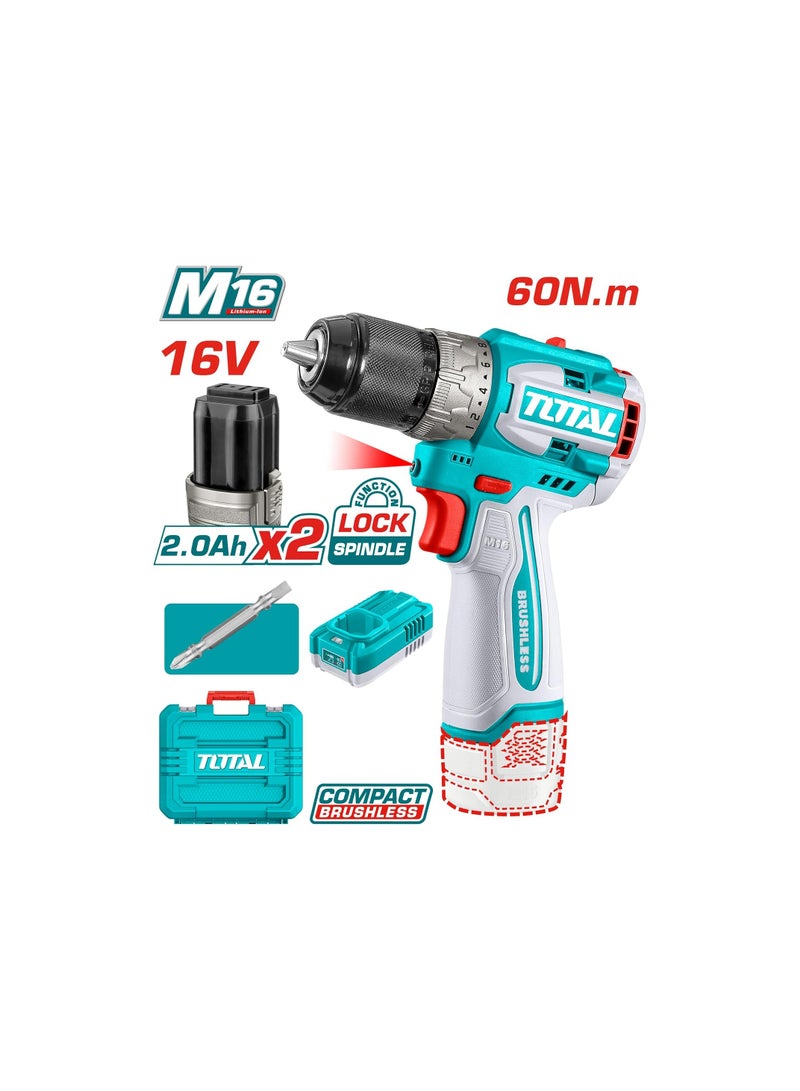 TOTAL compact brushless cordless drill 16 V charger + 2 batteries - Image 2