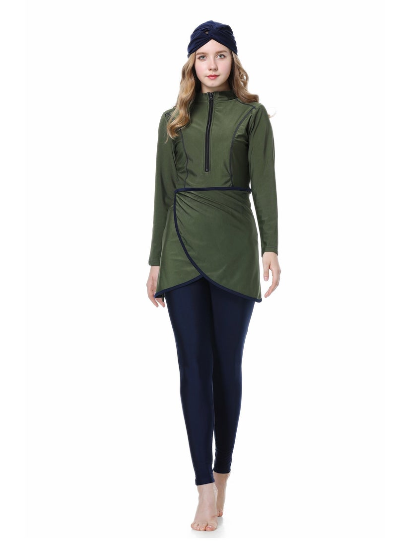 Stylish Three-Piece Muslim Swimsuit Long Sleeve with Chest Pad with Swim Cap Surfing Bathing Suit - Image 1