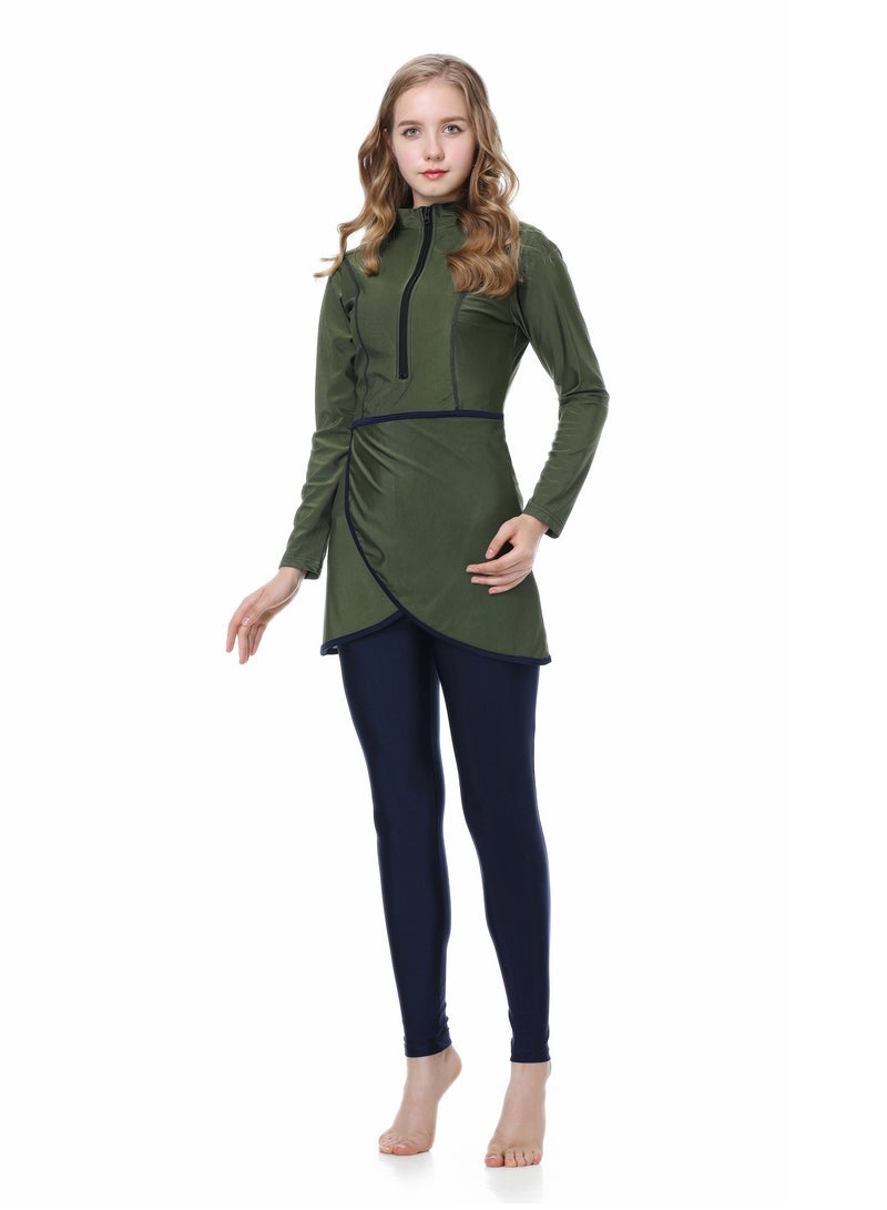 Stylish Three-Piece Muslim Swimsuit Long Sleeve with Chest Pad with Swim Cap Surfing Bathing Suit - Image 3