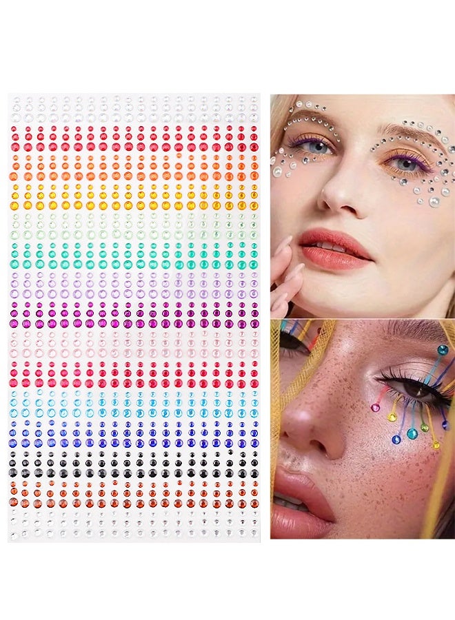 900 Piece15 Colors Face Stickers, Diamond Stickers, Crystal Stickers, Stage Makeup Acrylic Rhinestones, Children's DIY Decorations, Self-adhesive Gemstone Stickers, Colored Diamonds - Image 1