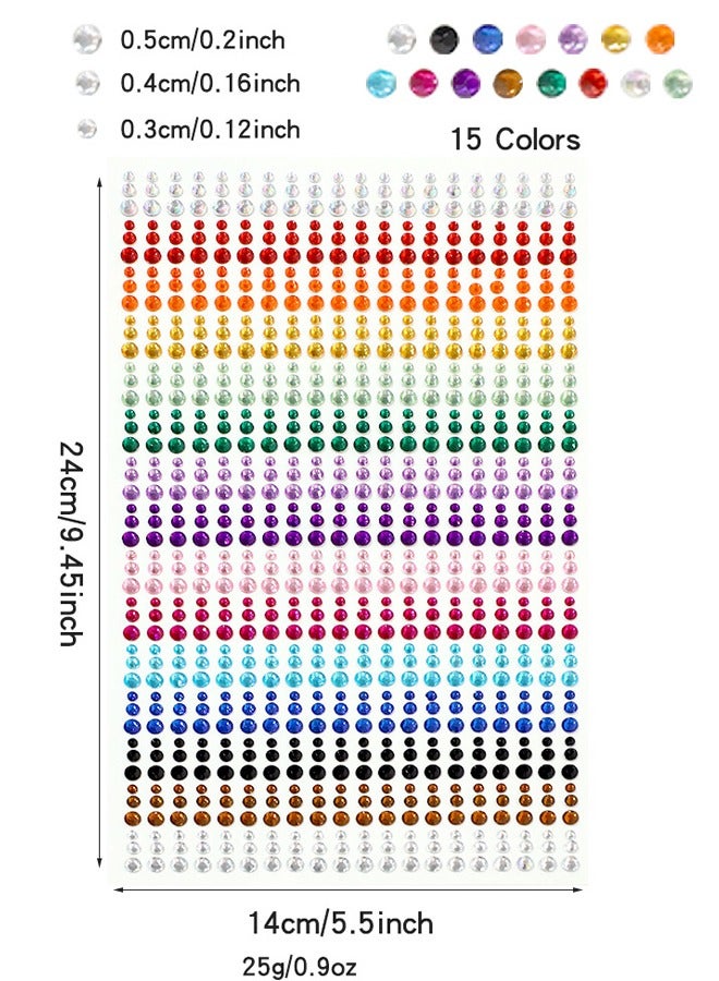 900 Piece15 Colors Face Stickers, Diamond Stickers, Crystal Stickers, Stage Makeup Acrylic Rhinestones, Children's DIY Decorations, Self-adhesive Gemstone Stickers, Colored Diamonds - Image 2