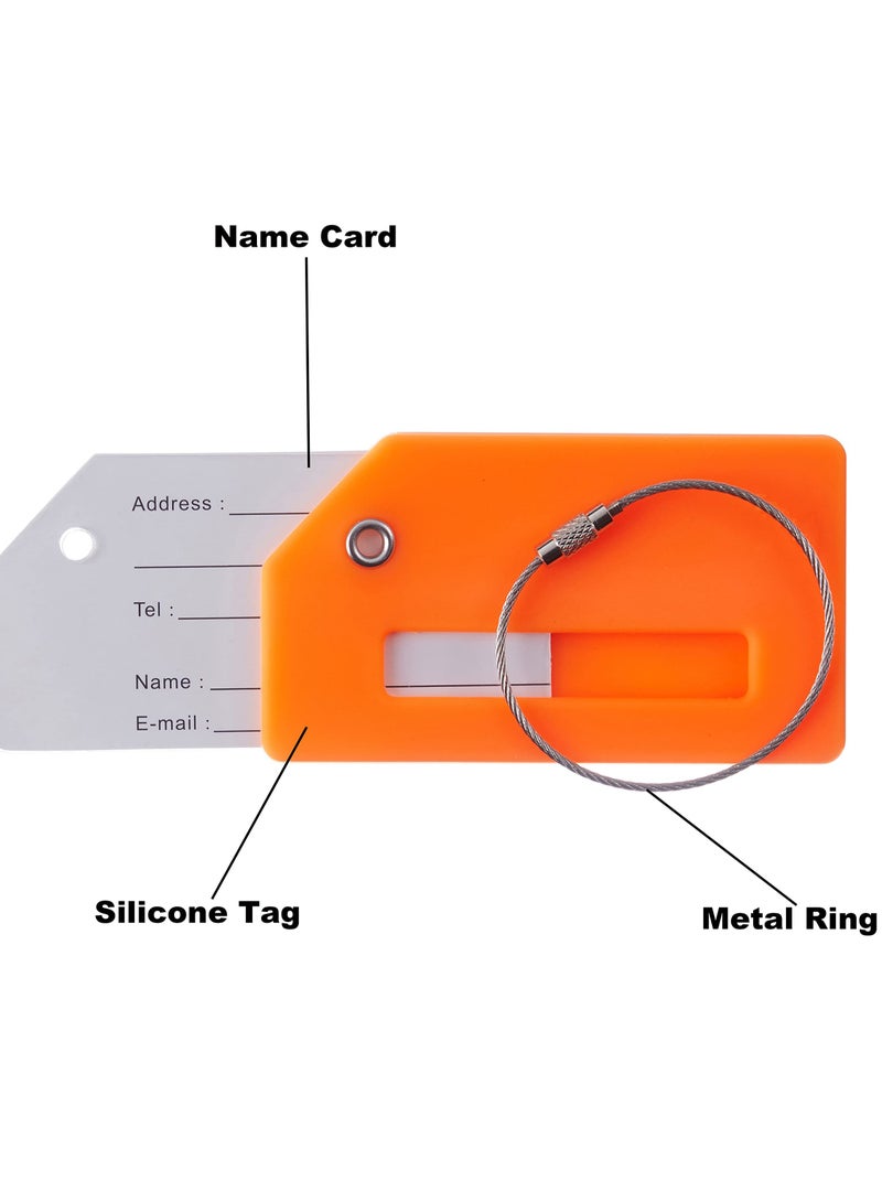 5 Pack Silicone Luggage Tags with Name ID Card - Anti-Lost & Personalized Tags for Easy Luggage Identification, Includes Stainless Steel Loops (Orange) - Image 3