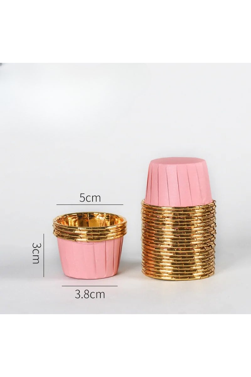 ٥٠ قطعة صغيرة ذهبية وردية اللون، عبوة صغيرة من أوراق تغليف الكب كيك، أكواب خبز، قوالب كب كيك