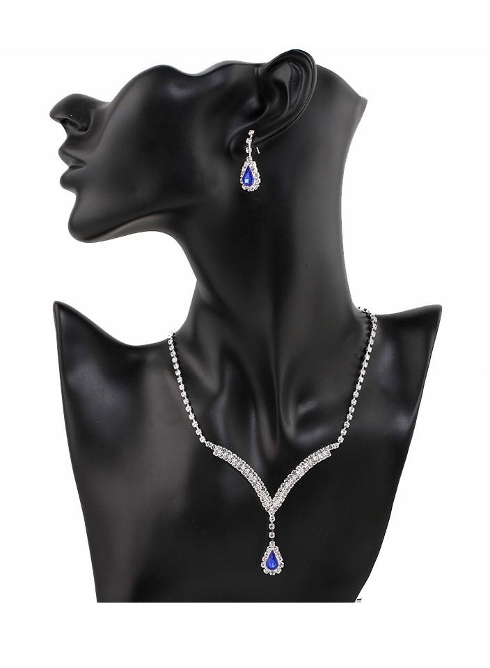 NIBEMINENT 2-Piece Jewelry Set with Necklace and Earring Full Diamond V Neck Water Drop Pendant Necklace Stud Earrings Set  - Image 2