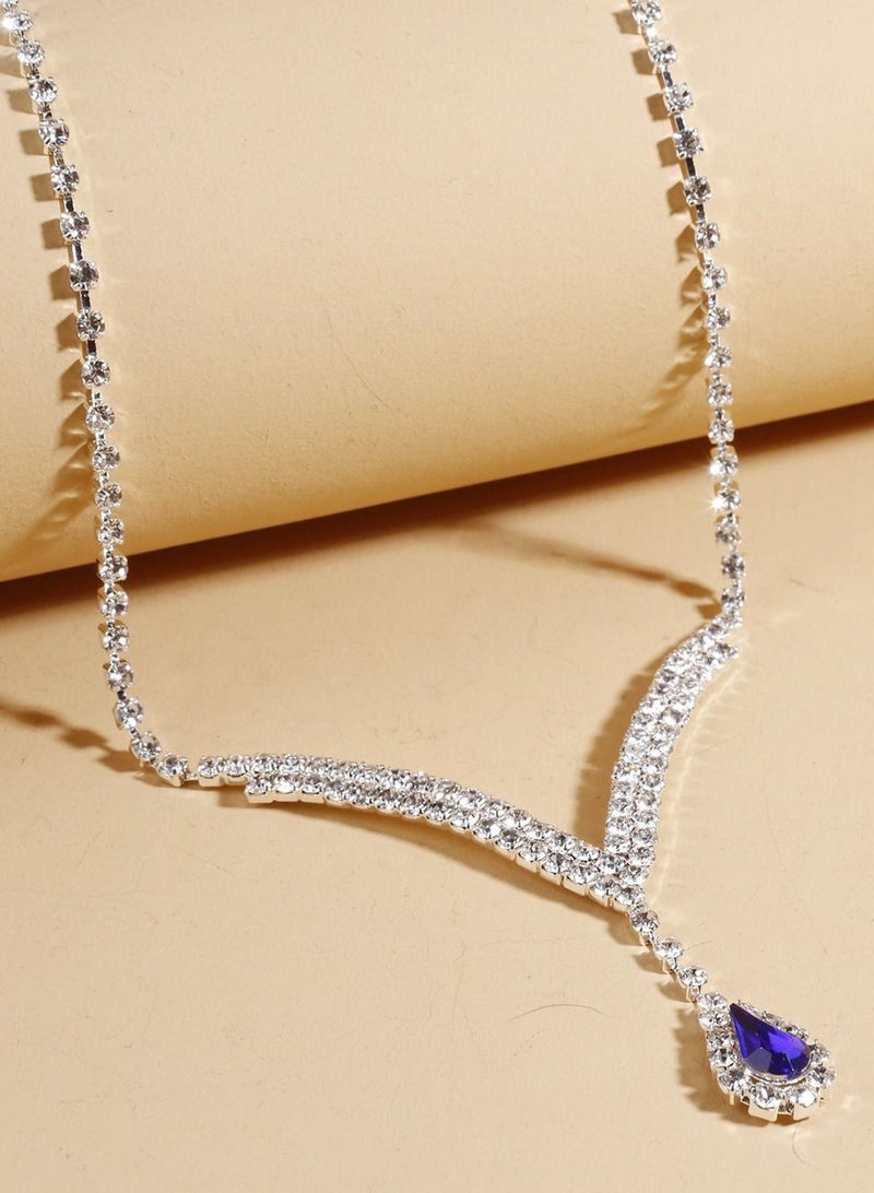 NIBEMINENT 2-Piece Jewelry Set with Necklace and Earring Full Diamond V Neck Water Drop Pendant Necklace Stud Earrings Set  - Image 3