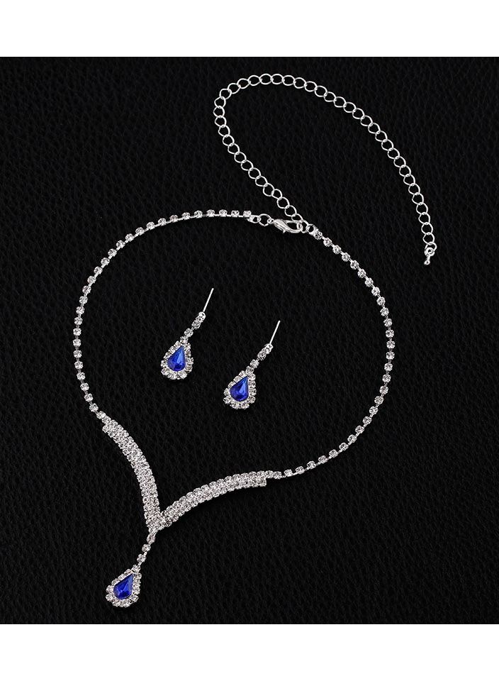 NIBEMINENT 2-Piece Jewelry Set with Necklace and Earring Full Diamond V Neck Water Drop Pendant Necklace Stud Earrings Set  - Image 5