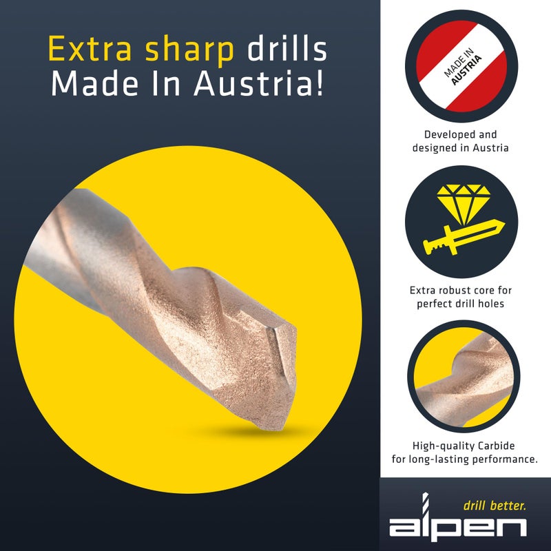 Alpen مجموعة مثاقب ألبن 5 قطع طويلة العمر للحجر والخرسانة - مجموعة مثاقب مطرقة SDS-Plus متعددة الاستخدامات لدقة معتمدة من PGM وفتحات دائرية دقيقة (أسطوانية، 5 قطع) - Image 4