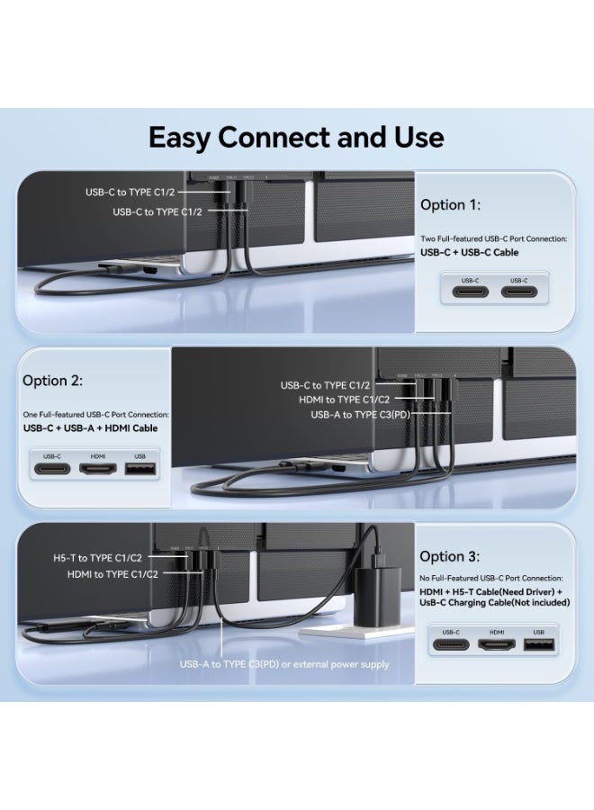 V2COM 14" Triple Laptop Screen Extender, Ultra-Slim 1080P FHD Portable Monitor, One-Cable Plug & Play, Fits 33–44 cm Laptops, Win/Mac/Android - Image 4