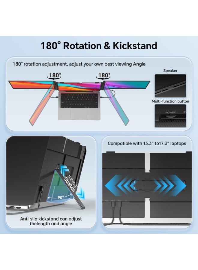 V2COM 14" Triple Laptop Screen Extender, Ultra-Slim 1080P FHD Portable Monitor, One-Cable Plug & Play, Fits 33–44 cm Laptops, Win/Mac/Android - Image 5