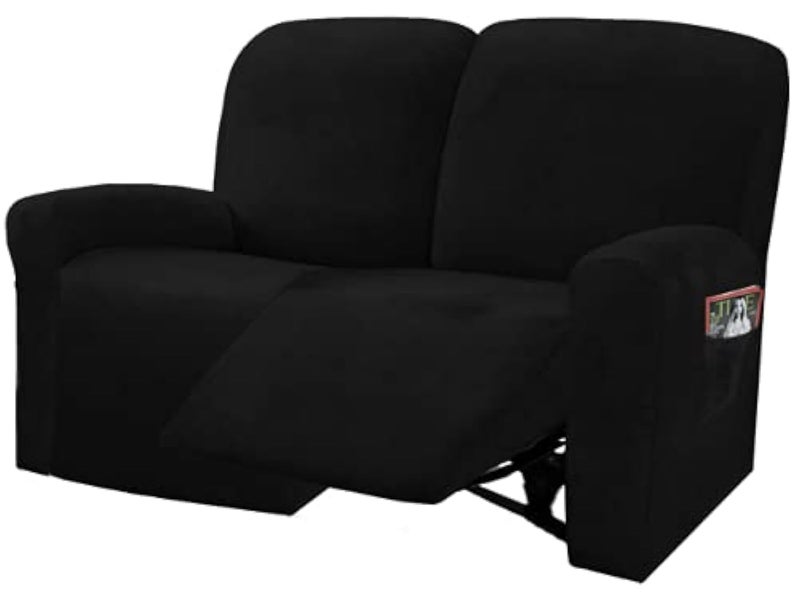 ULTICOR Reclining Love Seat Slipcover 48  65 L 6Piece Velvet Stretch Loveseat Reclining Sofa Covers 2 seat Love seat Recliner Cover Thick Soft Washable Black