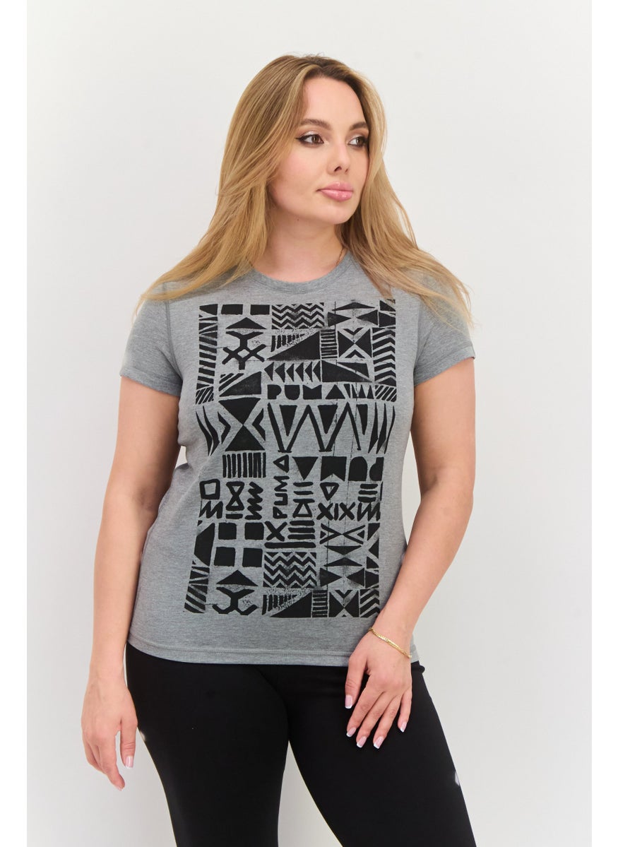 PUMA Women Sportswear Fit Short Sleeve Graphic Top, Grey  - Image 1