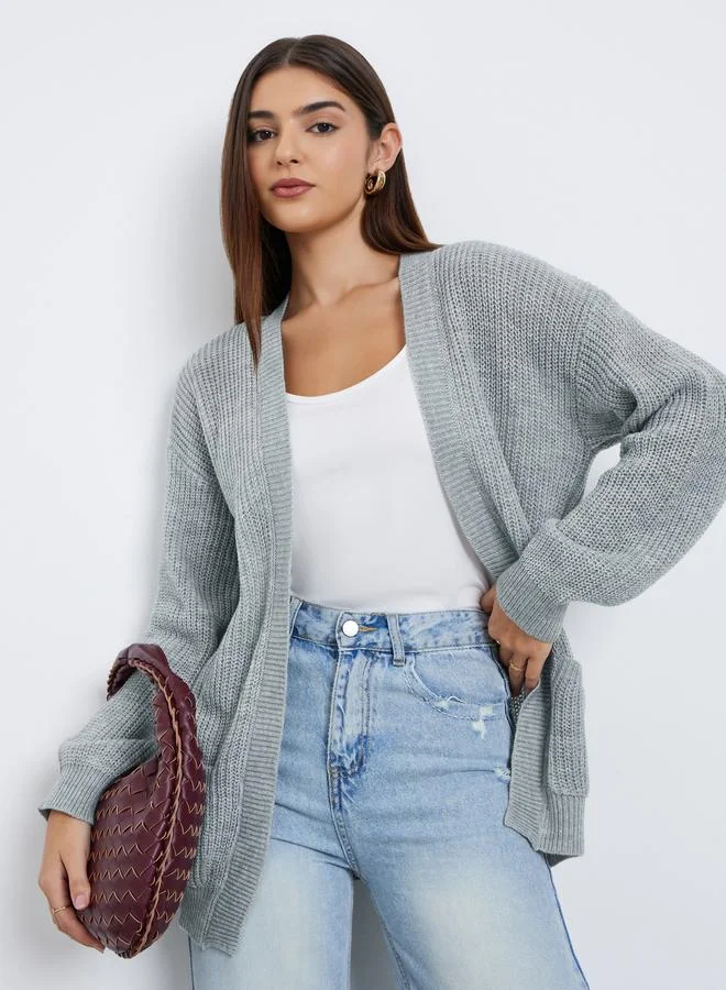 Styli Grey Longline Front Open Cardigan