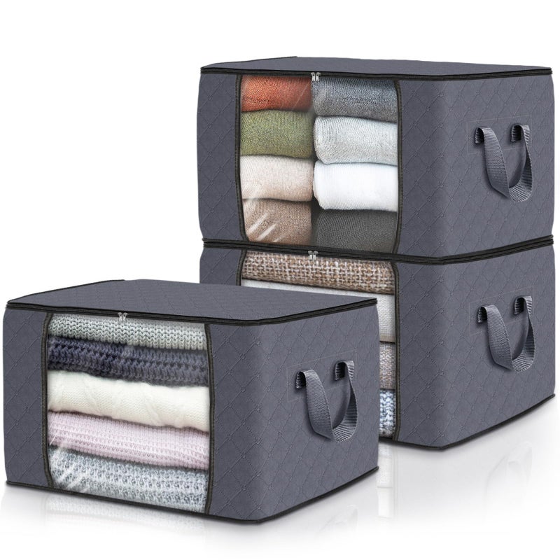 Fab totes Storage Bags,Clothes Blanket Storage Bins Foldable Closet Organizers with Reinforced Handle for Home Dorm Storage and Organization,Fabric Bags for Organizing Sheets,Clothing (Grey,3 Pack) - Image 1