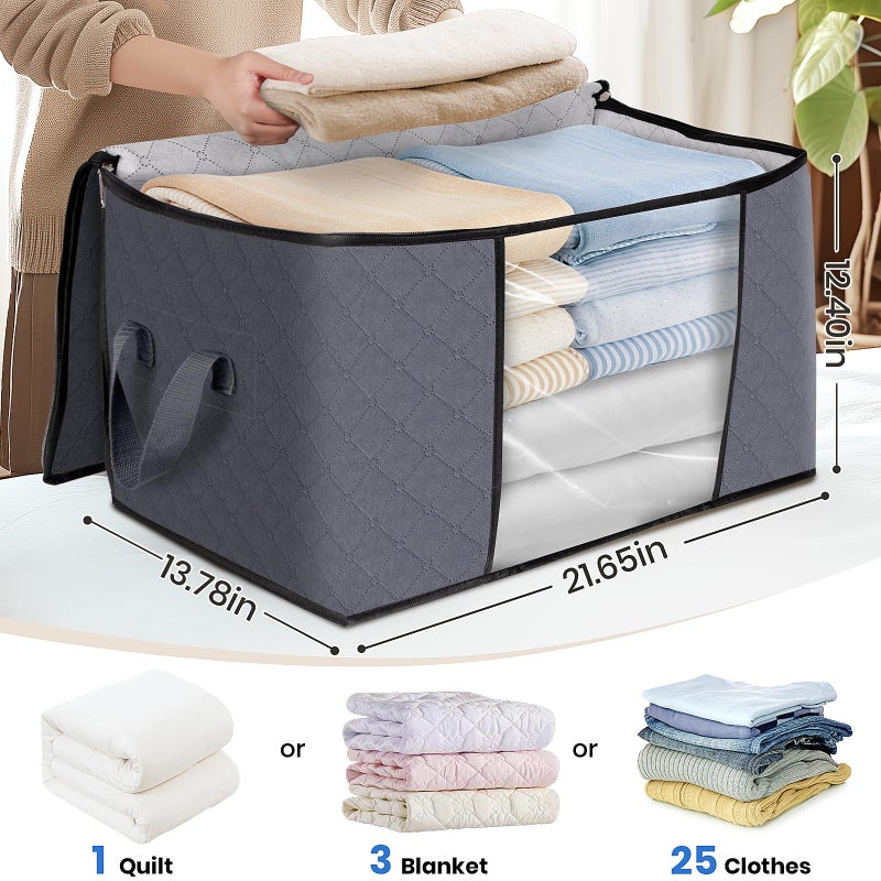 Fab totes Storage Bags,Clothes Blanket Storage Bins Foldable Closet Organizers with Reinforced Handle for Home Dorm Storage and Organization,Fabric Bags for Organizing Sheets,Clothing (Grey,3 Pack) - Image 2