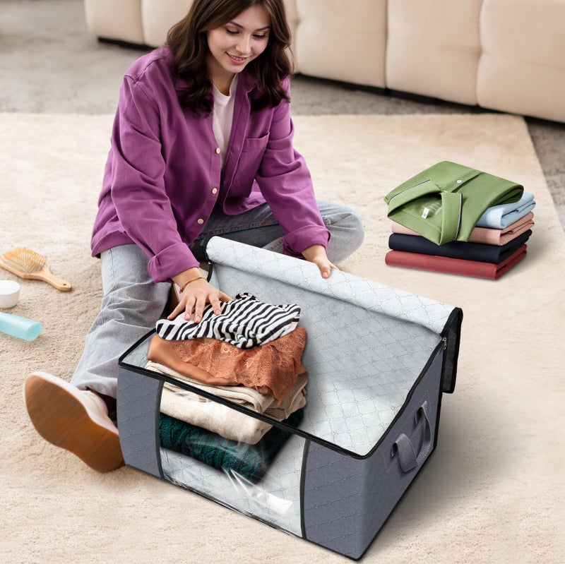 Fab totes Storage Bags,Clothes Blanket Storage Bins Foldable Closet Organizers with Reinforced Handle for Home Dorm Storage and Organization,Fabric Bags for Organizing Sheets,Clothing (Grey,3 Pack) - Image 4