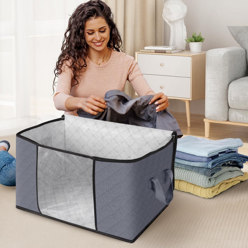 Fab totes Storage Bags,Clothes Blanket Storage Bins Foldable Closet Organizers with Reinforced Handle for Home Dorm Storage and Organization,Fabric Bags for Organizing Sheets,Clothing (Grey,3 Pack) - Image 3