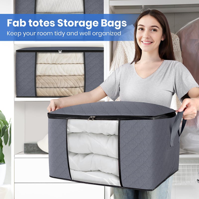 Fab totes Storage Bags,Clothes Blanket Storage Bins Foldable Closet Organizers with Reinforced Handle for Home Dorm Storage and Organization,Fabric Bags for Organizing Sheets,Clothing (Grey,3 Pack) - Image 5