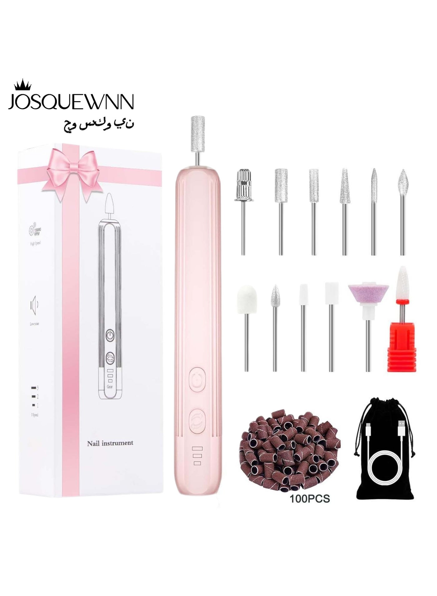 Electric Nail Drill, Professional Nail File Manicure Pedicure Kit, Cordless Electric Nail File Set, Rechargeable Pedicure Tools for feet, 3 Speeds Hand Foot Care Nail Drill for Thick Nail Toenail Cuticle