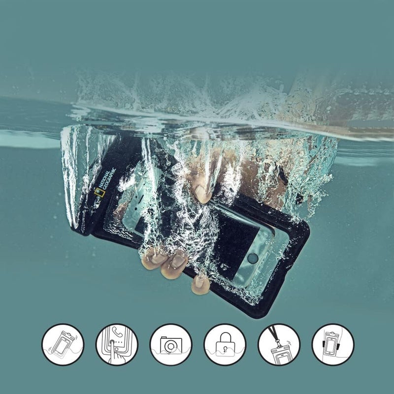 ناشيونال چيوغرافيك جراب هاتف عالمي مقاوم للماء وحقيبة هاتف محمول معتمد من Ipx8 لهاتف Iphone16 Promax و16 Pro16 15 14 13 12 Galaxy S24 Ultra وS23 Series S22، مناسب للهواتف الكبيرة حتى 7.2 بوصة - أسود - Image 5