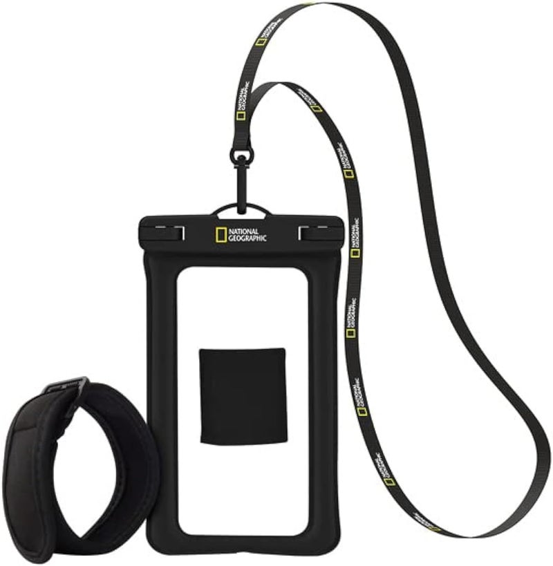 ناشيونال چيوغرافيك جراب هاتف عالمي مقاوم للماء وحقيبة هاتف محمول معتمد من Ipx8 لهاتف Iphone16 Promax و16 Pro16 15 14 13 12 Galaxy S24 Ultra وS23 Series S22، مناسب للهواتف الكبيرة حتى 7.2 بوصة - أسود - Image 1