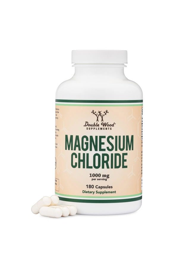 Double Wood Supplements كلوريد المغنيسيوم (كلوريد المغنيسيوم) - 180 كبسولة، 1,000 ملغ لكل حصة، يدعم صحة الجهاز الهضمي والعظام - خالي من الكائنات المعدلة وراثيًا وخالي من الغلوتين من دابل وود للمكملات - Image 1