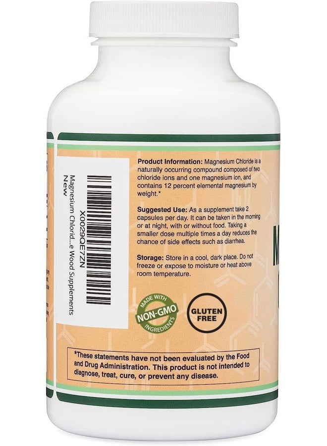 Double Wood Supplements كلوريد المغنيسيوم (كلوريد المغنيسيوم) - 180 كبسولة، 1,000 ملغ لكل حصة، يدعم صحة الجهاز الهضمي والعظام - خالي من الكائنات المعدلة وراثيًا وخالي من الغلوتين من دابل وود للمكملات - Image 3
