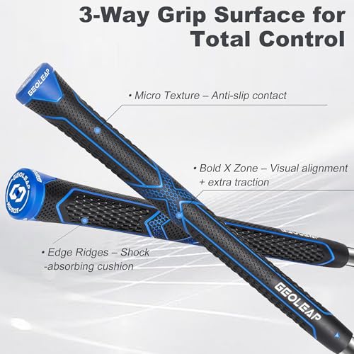 Geoleap Golf Grips 13 Pack with Complete Regripping Kit -Reduced Taper & Triple Texture Non-Slip Design Golf Club Grips, High Shock-Absorbing Soft Feel Golf Grips for Men and women. (Black blue, Midsize) - Image 5