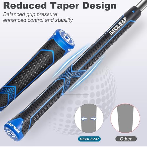 Geoleap Golf Grips 13 Pack with Complete Regripping Kit -Reduced Taper & Triple Texture Non-Slip Design Golf Club Grips, High Shock-Absorbing Soft Feel Golf Grips for Men and women. (Black blue, Midsize) - Image 3