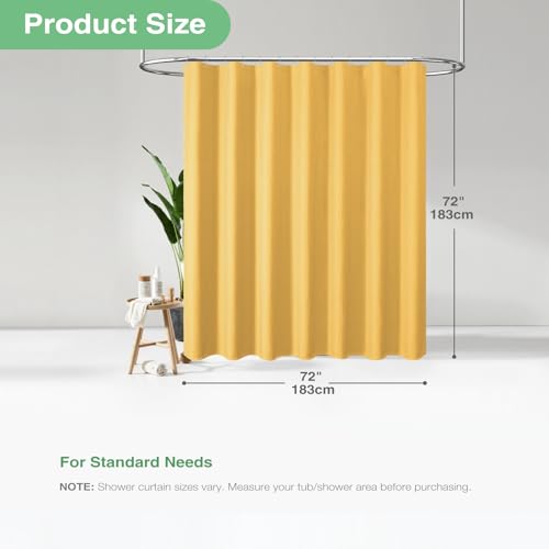 Dynamene Gold Fabric Shower Curtain - Waffle Weave Textured Heavy Duty Cloth Shower Curtains for Bathroom, 256GSM Hotel Luxury Weighted Bath Curtain Set with 12 Hooks,72x72, Gold - Image 3