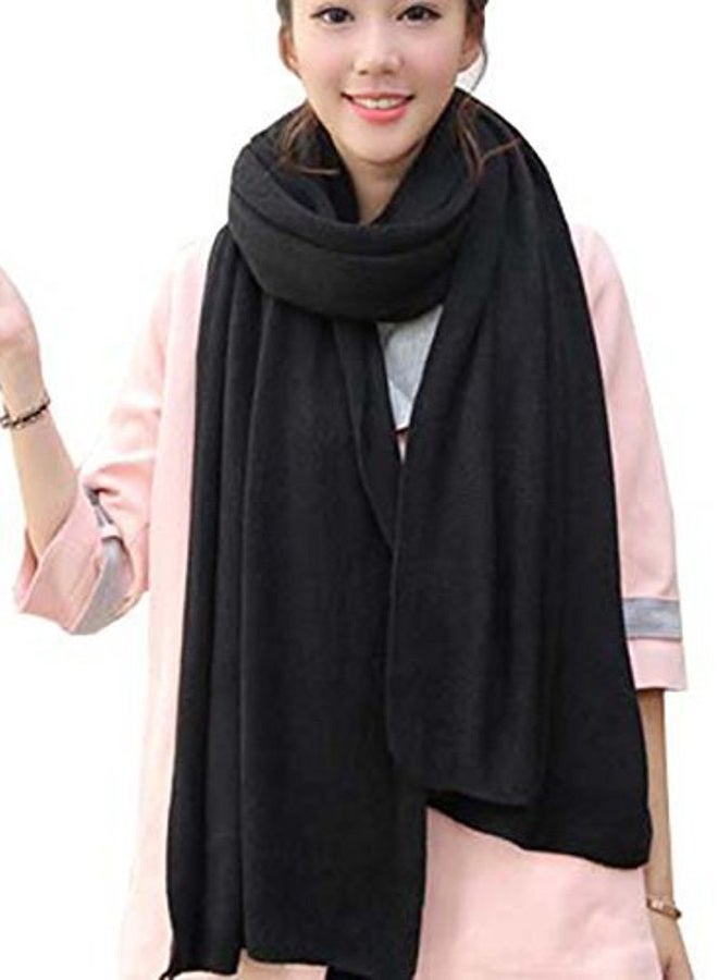 Womens Warm Long Shawl Winter Upset Large Scarf Pure Color Black