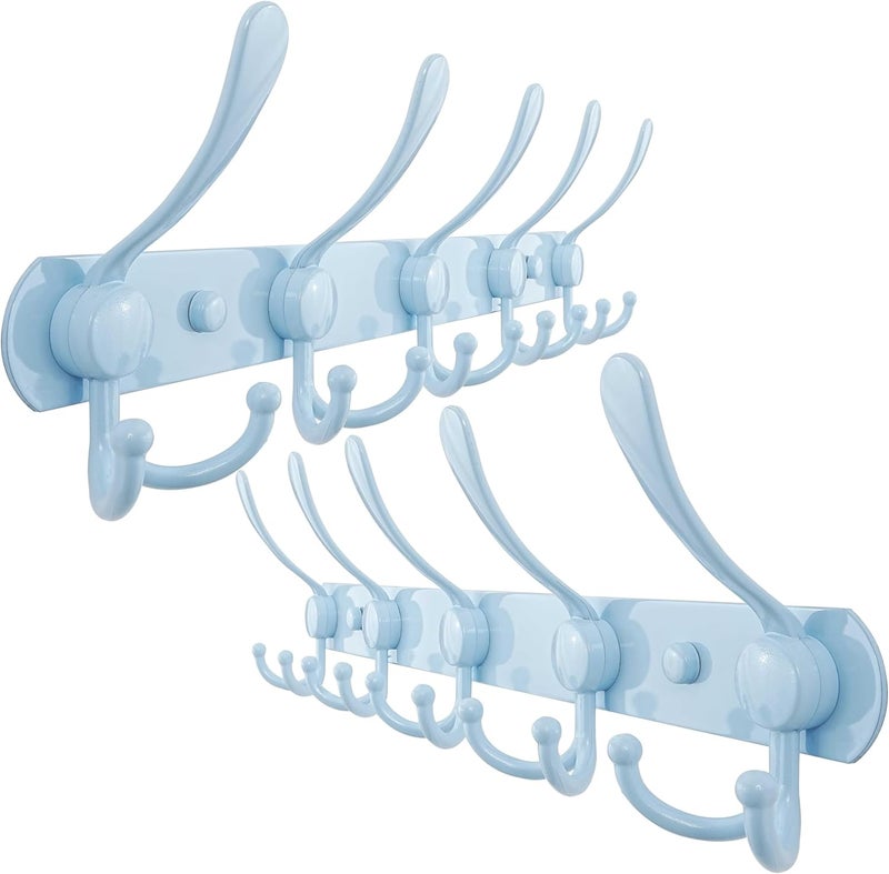 Dseap Coat Rack Wall Mounted - 5 Tri Hooks, Heavy Duty, Stainless Steel, Metal Coat Hook Rail for Coat Hat Towel Purse Robes Mudroom Bathroom Entryway (Blue, Pack of 2) - Image 1
