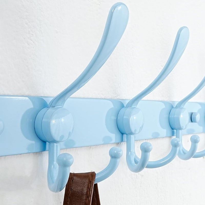 Dseap Coat Rack Wall Mounted - 5 Tri Hooks, Heavy Duty, Stainless Steel, Metal Coat Hook Rail for Coat Hat Towel Purse Robes Mudroom Bathroom Entryway (Blue, Pack of 2) - Image 3