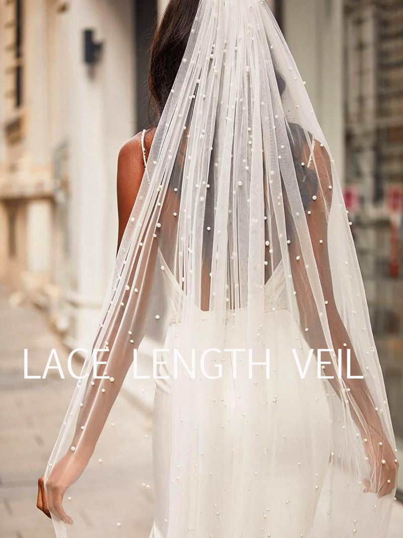 Aiosy Cathedral Wedding Veils Long Pearl Bride Veil with Comb White Lace Brides Hair Accessories 1 Tier 118â€˜â€™ Veils for Women (Cathedral Length 300cm/118inch) - Image 4