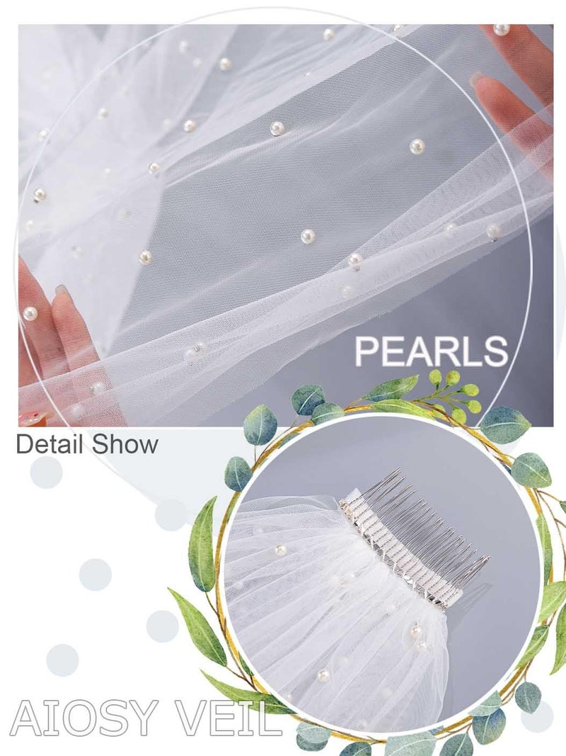 Aiosy Cathedral Wedding Veils Long Pearl Bride Veil with Comb White Lace Brides Hair Accessories 1 Tier 118â€˜â€™ Veils for Women (Cathedral Length 300cm/118inch) - Image 3