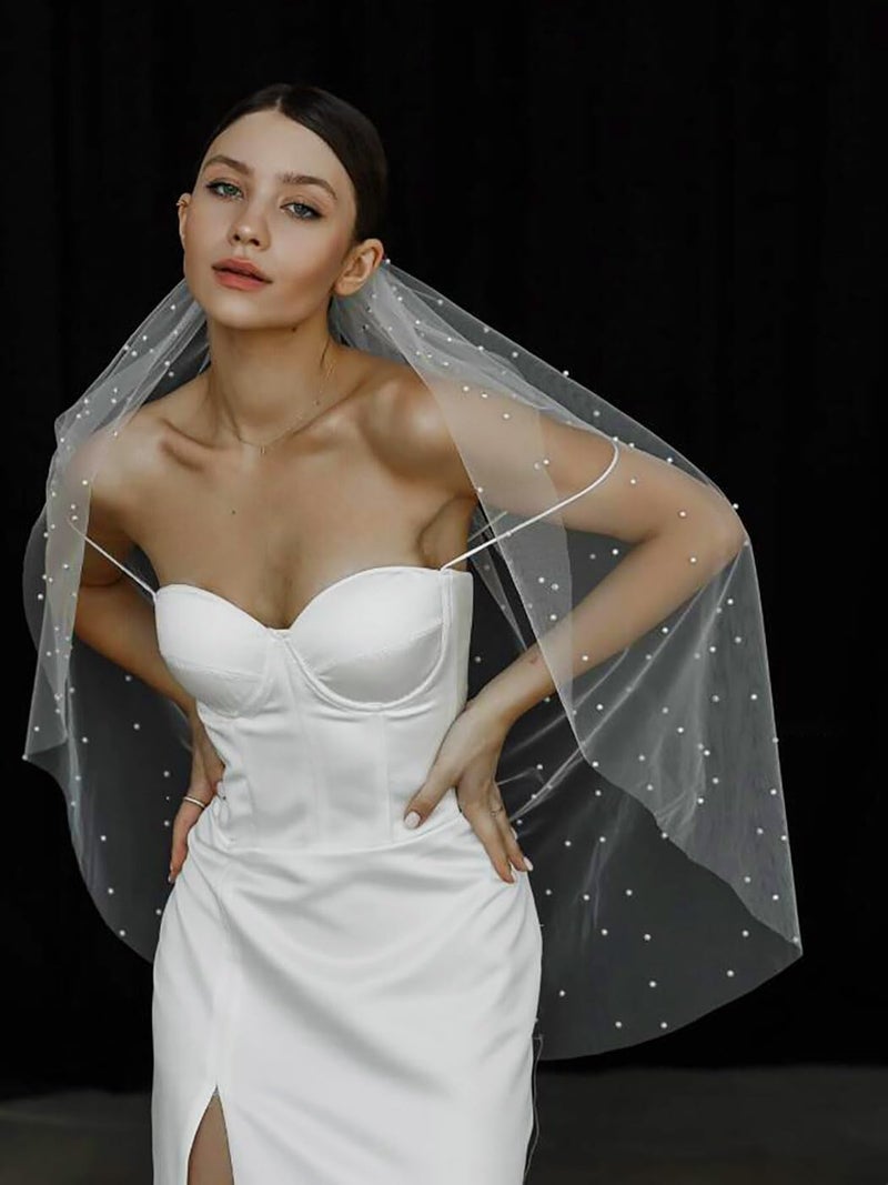 Aiosy Cathedral Wedding Veils Long Pearl Bride Veil with Comb White Lace Brides Hair Accessories 1 Tier 118â€˜â€™ Veils for Women (Cathedral Length 300cm/118inch) - Image 5