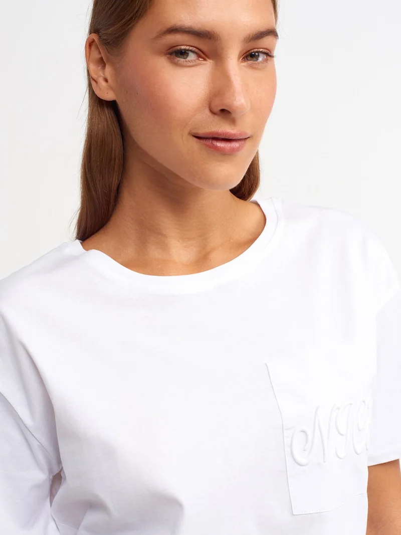 ديلفين 30138 Embroidery Detailed Tshirt-White