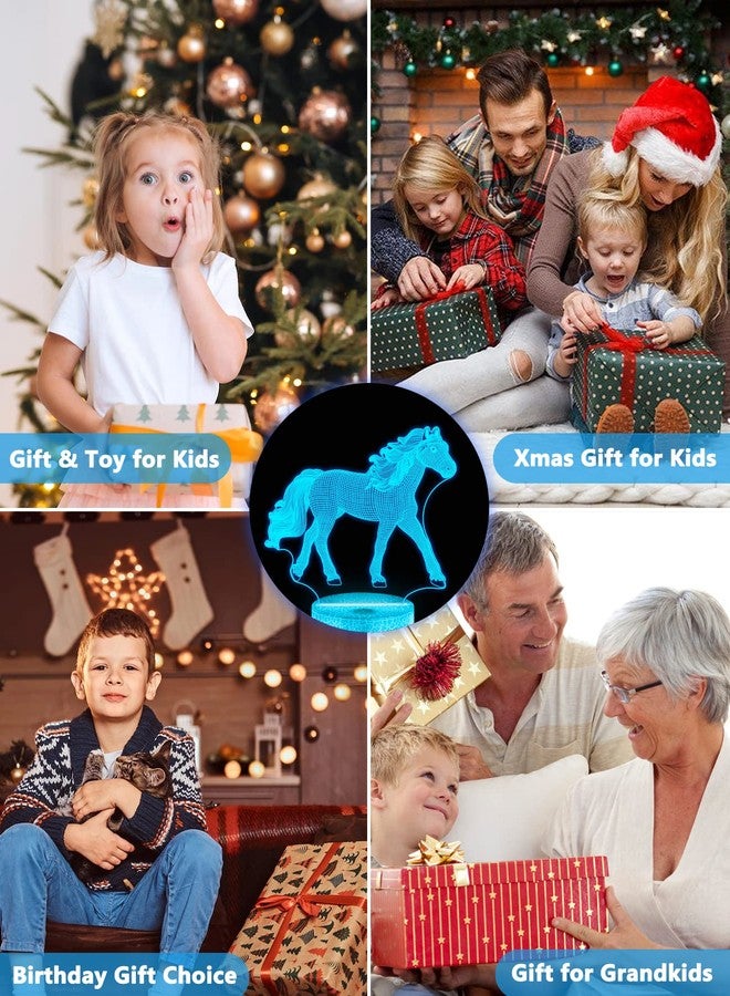 FULLOSUN Horse Gifts for Girl, Horse 3D Night Lights for Kids Illusion Lamp 16 Colors Changing with Remote Birthday Gifts for Child Baby Boy and Girl - Image 3
