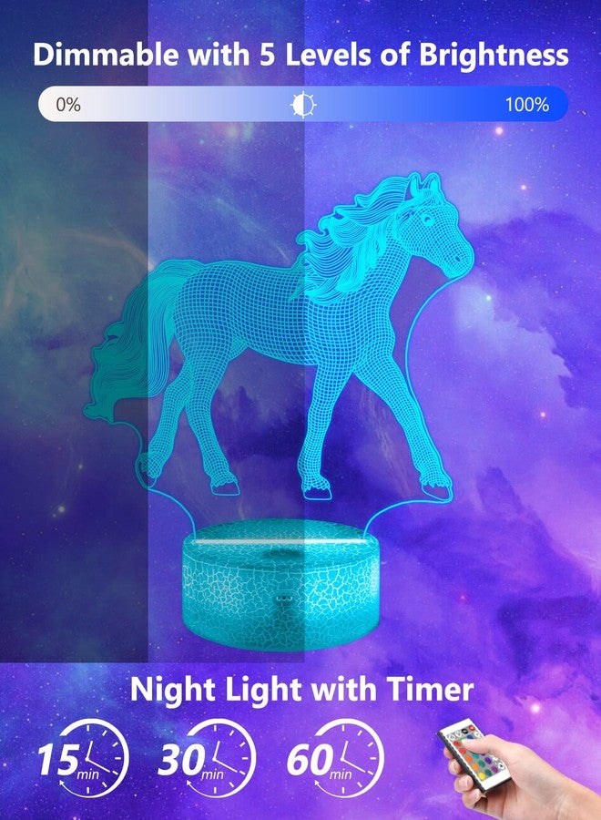 FULLOSUN Horse Gifts for Girl, Horse 3D Night Lights for Kids Illusion Lamp 16 Colors Changing with Remote Birthday Gifts for Child Baby Boy and Girl - Image 2