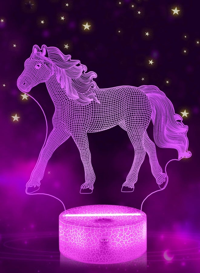 FULLOSUN Horse Gifts for Girl, Horse 3D Night Lights for Kids Illusion Lamp 16 Colors Changing with Remote Birthday Gifts for Child Baby Boy and Girl - Image 1