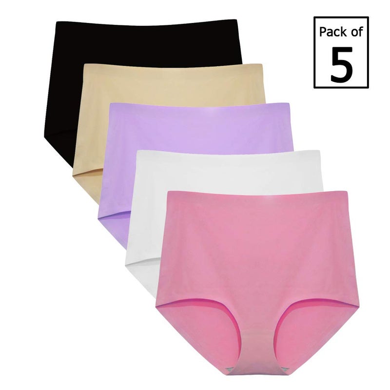 FallSweet No Show High Waist Briefs Underwear for Women Seamless Panties,Pack of 5 (Color2, M) - Image 5
