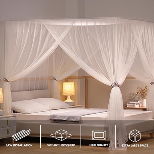 Niemro White Mosquito Net Tent for Bed，Three Side Opening Canopy Netting Curtain Net for Bedroom Decoration for King Size - 76 W x 80 L inch x 75 H（Without Bed Frame） - Image 4