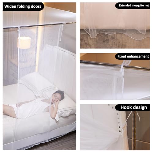Niemro White Mosquito Net Tent for Bed，Three Side Opening Canopy Netting Curtain Net for Bedroom Decoration for King Size - 76 W x 80 L inch x 75 H（Without Bed Frame） - Image 5