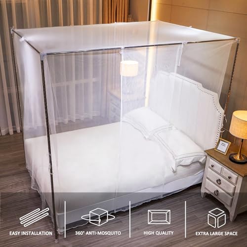 Niemro White Mosquito Net Tent for Bed，Three Side Opening Canopy Netting Curtain Net for Bedroom Decoration for King Size - 76 W x 80 L inch x 75 H（Without Bed Frame） - Image 2