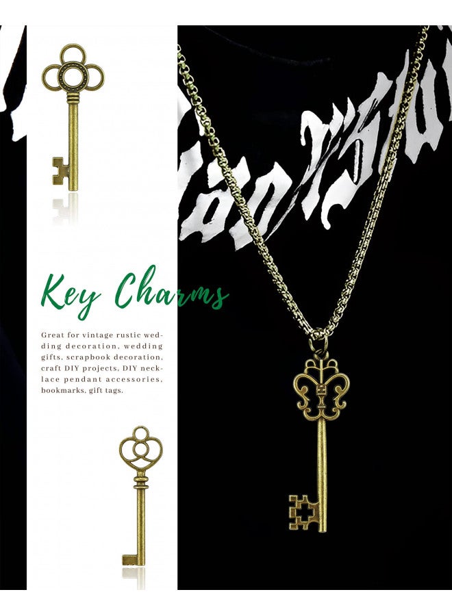 JIALEEY 3 Type of 30 PCS Vintage Large Skeleton Key Set Charms, Mixed Antique Style Bronze Brass Key Set Charms for Pendant DIY Jewelry Making Wedding Party Favors - Image 4
