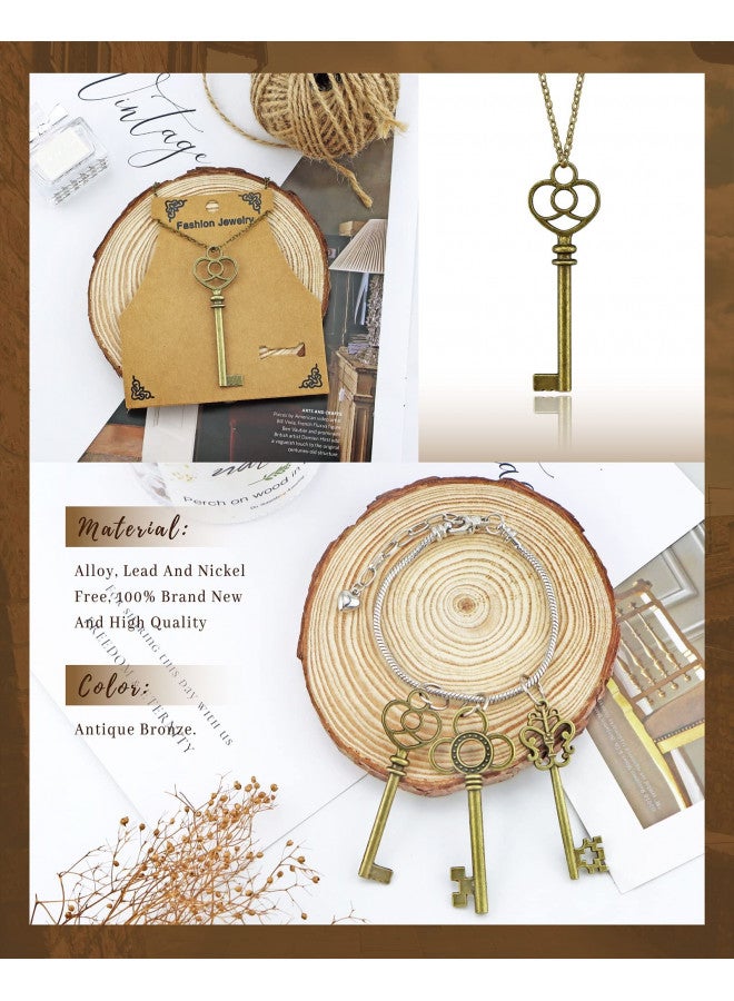 JIALEEY 3 Type of 30 PCS Vintage Large Skeleton Key Set Charms, Mixed Antique Style Bronze Brass Key Set Charms for Pendant DIY Jewelry Making Wedding Party Favors - Image 5
