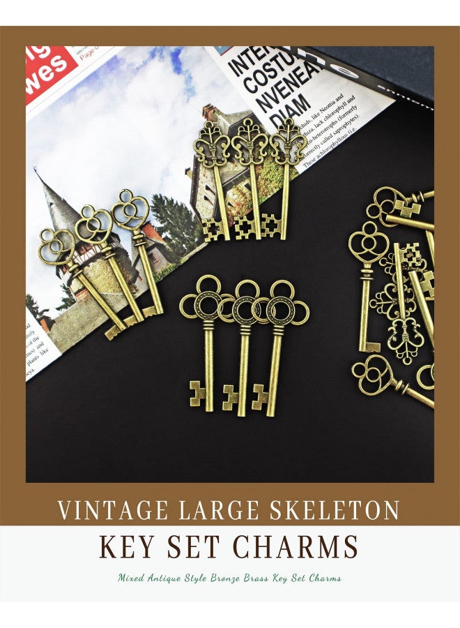 JIALEEY 3 Type of 30 PCS Vintage Large Skeleton Key Set Charms, Mixed Antique Style Bronze Brass Key Set Charms for Pendant DIY Jewelry Making Wedding Party Favors - Image 3