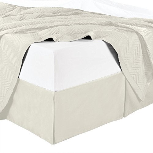 sheetsnthings Microfiber Bed Skirts (14 inch Drop) -Full Size, Solid Ivory- Pleated Tailored Bedskirts with Split Corners - Image 1