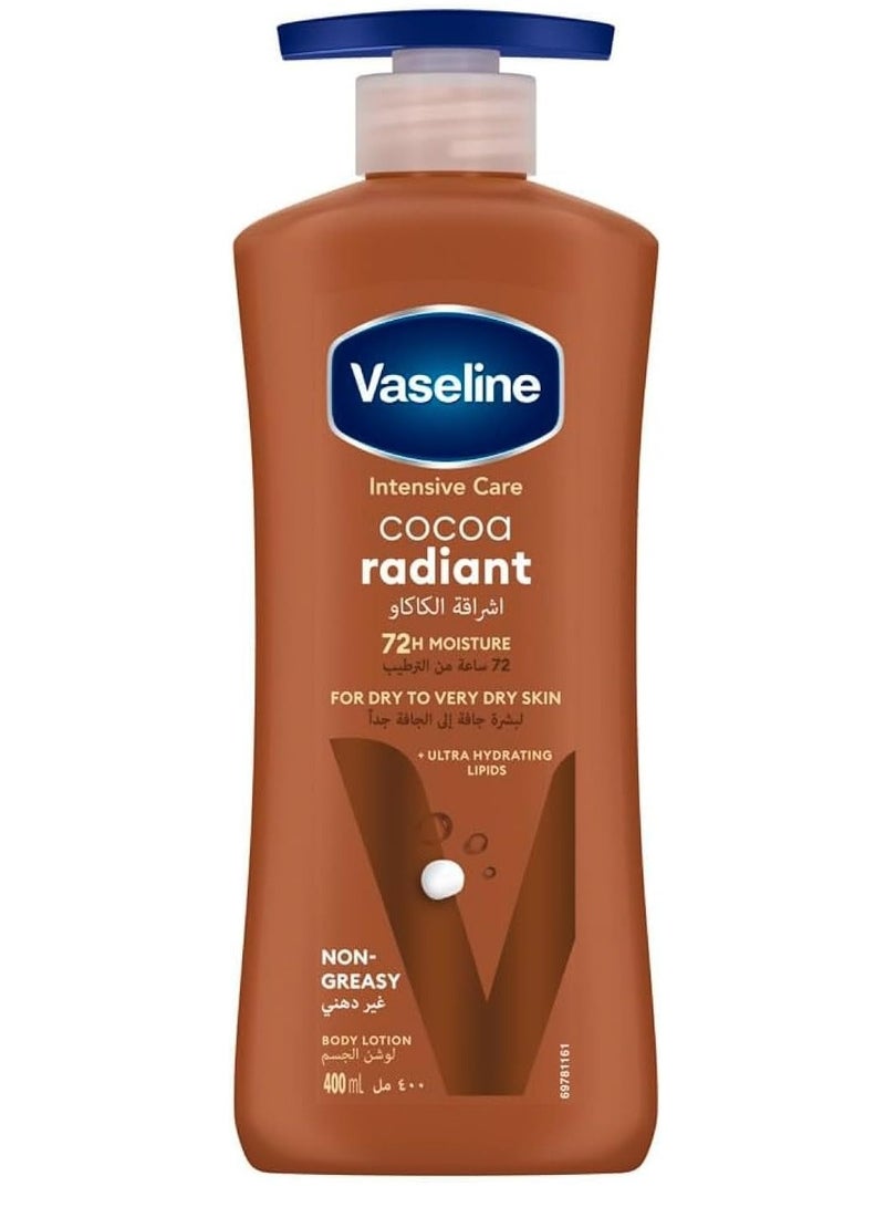 Vaseline Body Lotion Cocoa Radiant with Cocoa Butter, Non-Greasy Formula, Restores Glow To Dull, Dry Skin, 400ml - Image 1