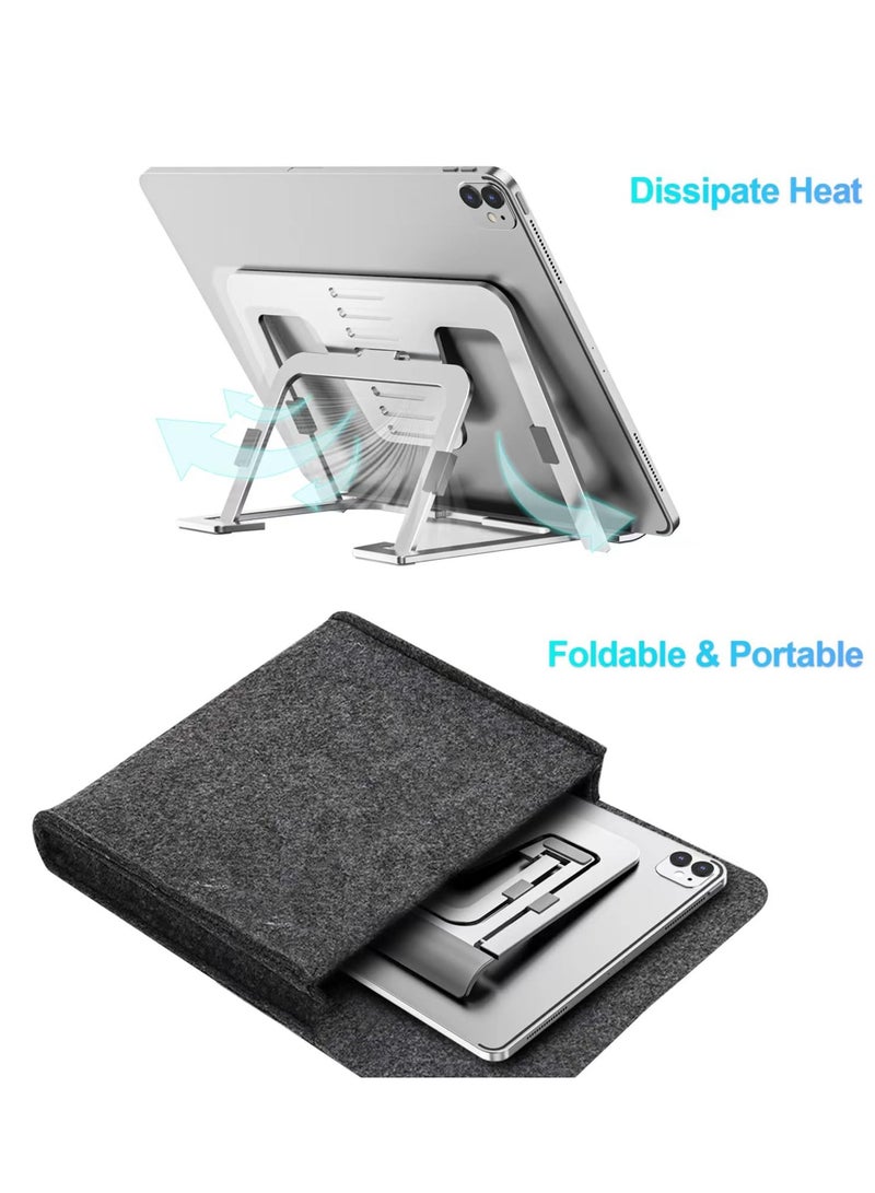 حامل جهاز لوحي قابل للتعديل وقابل للطي، حاملة ألومنيوم رفيعة لجهاز iPad Pro وAir وMini، وجهاز Samsung Tab وSurface Pro وKindle Fire، تصميم محمول باللون الفضي - Image 5