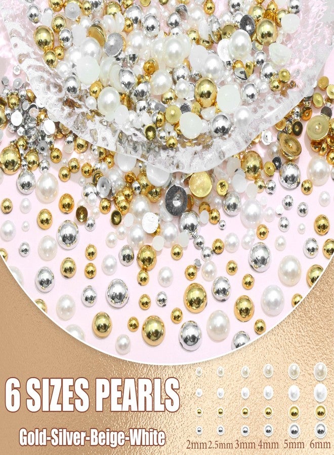 BELICEY 24-Grids Flatback Pearl Beads for Craft 4 Color Half Round Acrylic Pearls for Nails Art,Mixed Size Nail Charms Gems Rhinestones Beads for DIY Manicure Jewelry Decor - Image 2